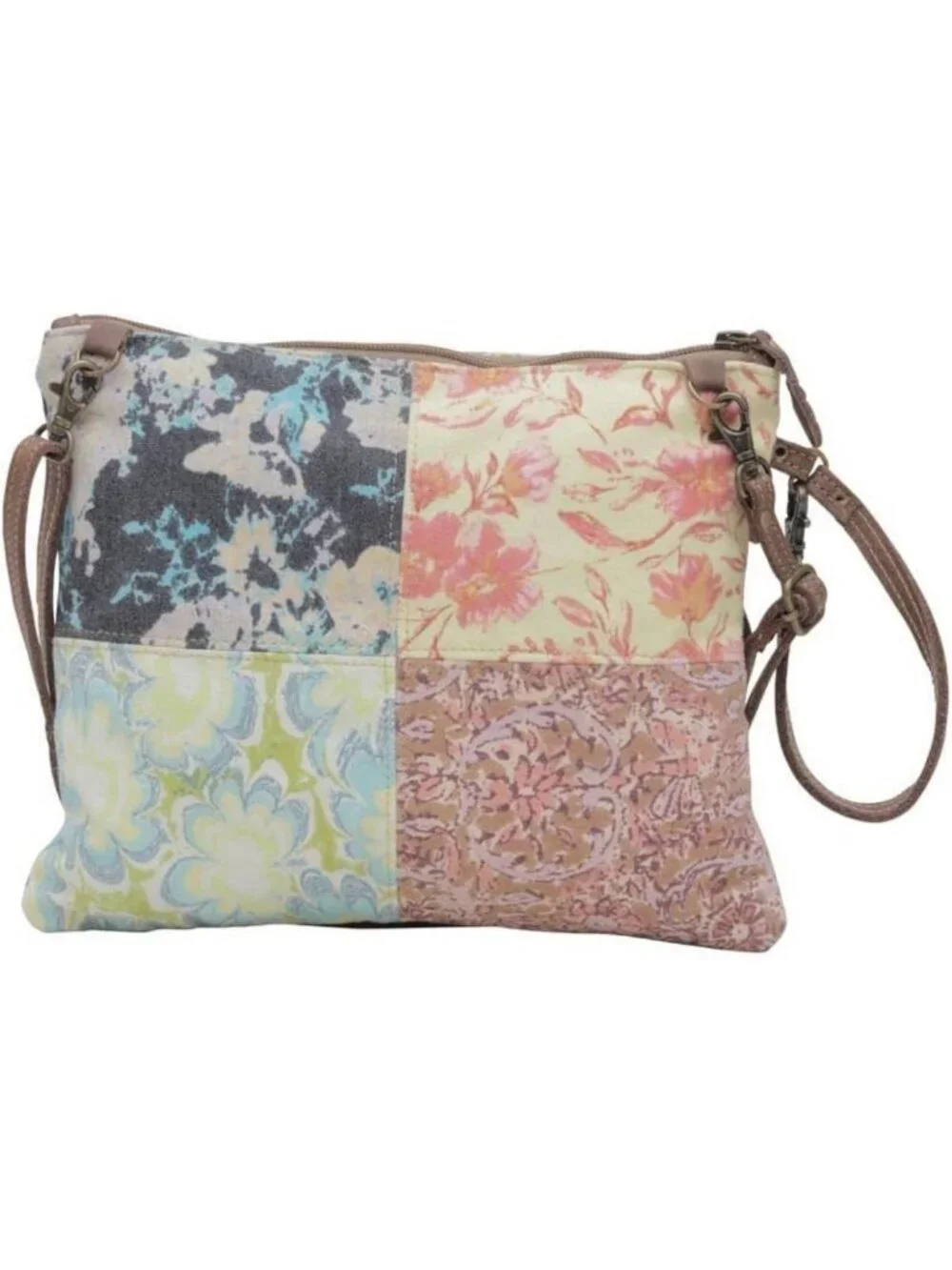 Stylish Patchwork Canvas Purse for Women with Leather Strap - Boho Casual Bag